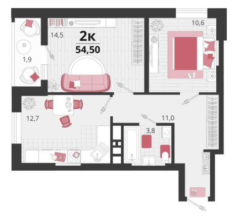 Двухкомнатная в Литер 12