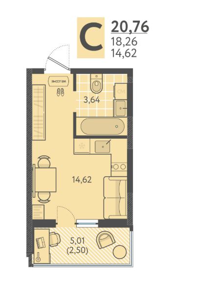 Студия в Литер 6 очередь 2