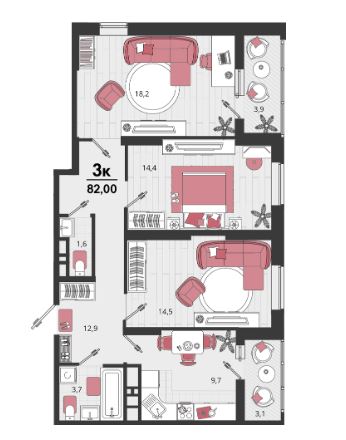 Трехкомнатная в Литер 12