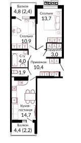 Двухкомнатная в Литер 2.1 очередь 1