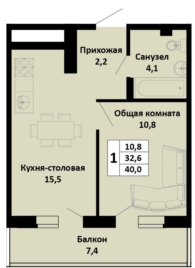 Однокомнатная в Литер 2