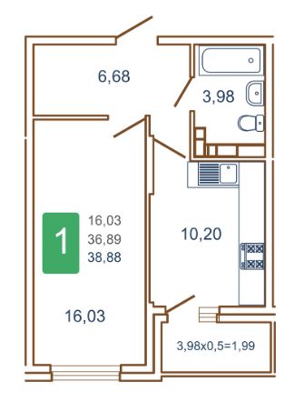 Однокомнатная в Очередь 2 Литер 1