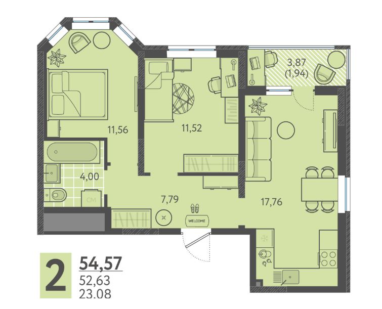 Двухкомнатная в Литер 4 очередь 2