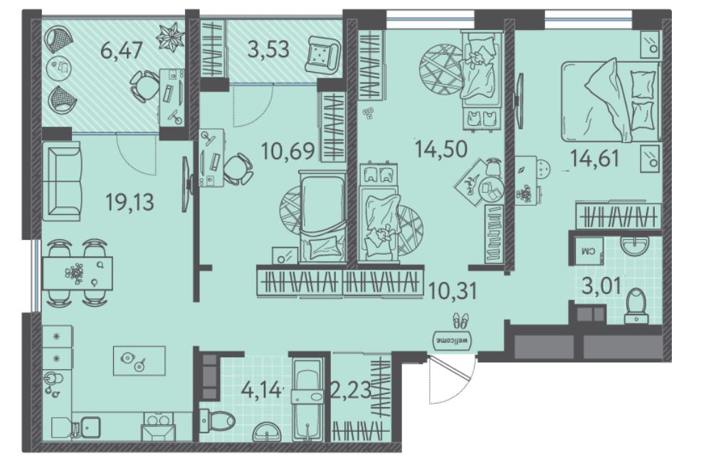 Трехкомнатная в Литер 6 очередь 2