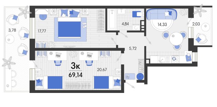 Двухкомнатная в Литер 9