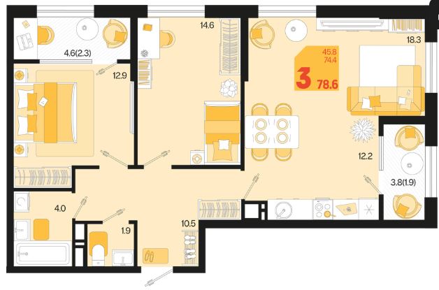 Трехкомнатная в Квартал 1.1 Литер 2