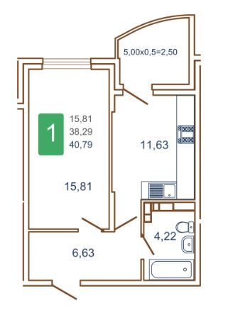 Однокомнатная в Очередь 1 Литер 2