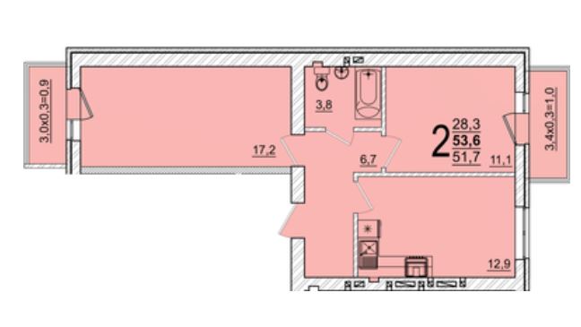 Двухкомнатная в Литер 45