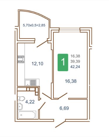 Однокомнатная в Очередь 2 Литер 1