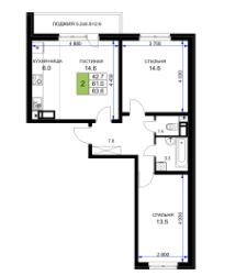 Двухкомнатная в Литер 8