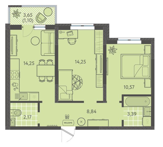 Двухкомнатная в Литер 5 очередь 2 