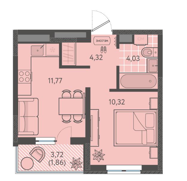 Однокомнатная в Литер 5 очередь 2 