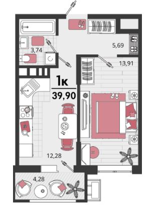 Однокомнатная в Литер 19