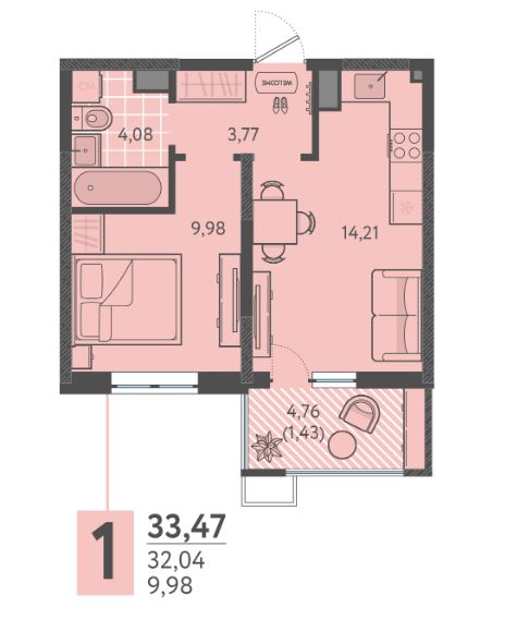 Однокомнатная в Литер 8 очередь 3