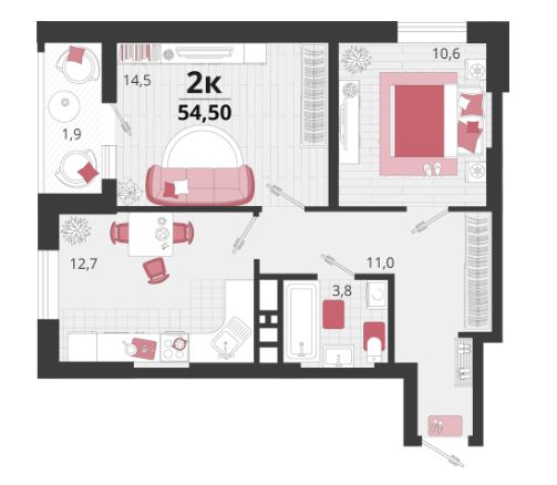 Двухкомнатная в Литер 12