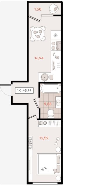 Однокомнатная в Литер 7