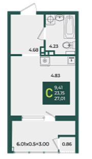 Студия в Дом 11 очередь 3