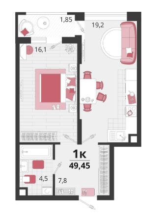 Однокомнатная в Литер 12