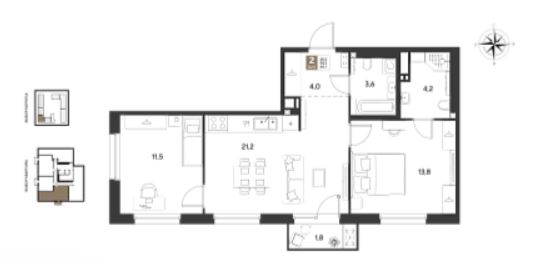 Двухкомнатная в Литер 14