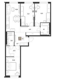 Трехкомнатная в Литер 13