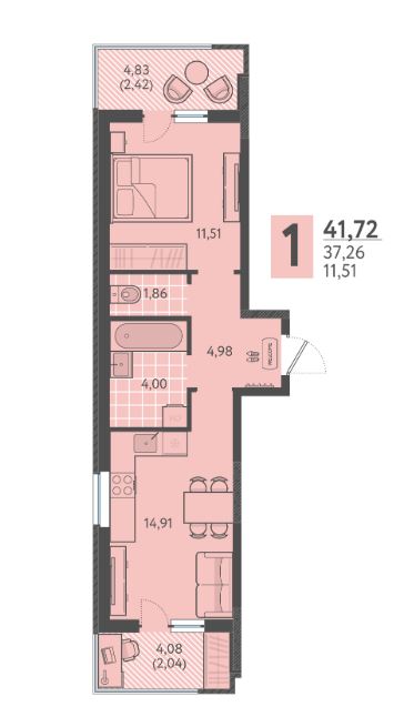 Однокомнатная в Литер 4 очередь 2