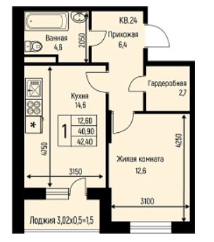 Однокомнатная в Литер 25