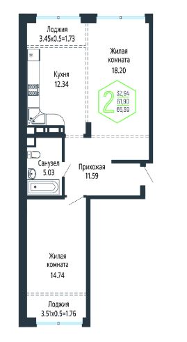 Двухкомнатная в Литер 4