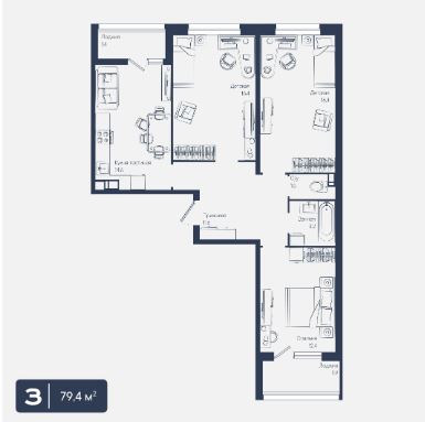 Трехкомнатная в Литер 6.1