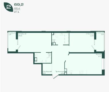 Двухкомнатная в Литер 1.1