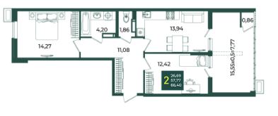 Двухкомнатная в Дом 10 очередь 3