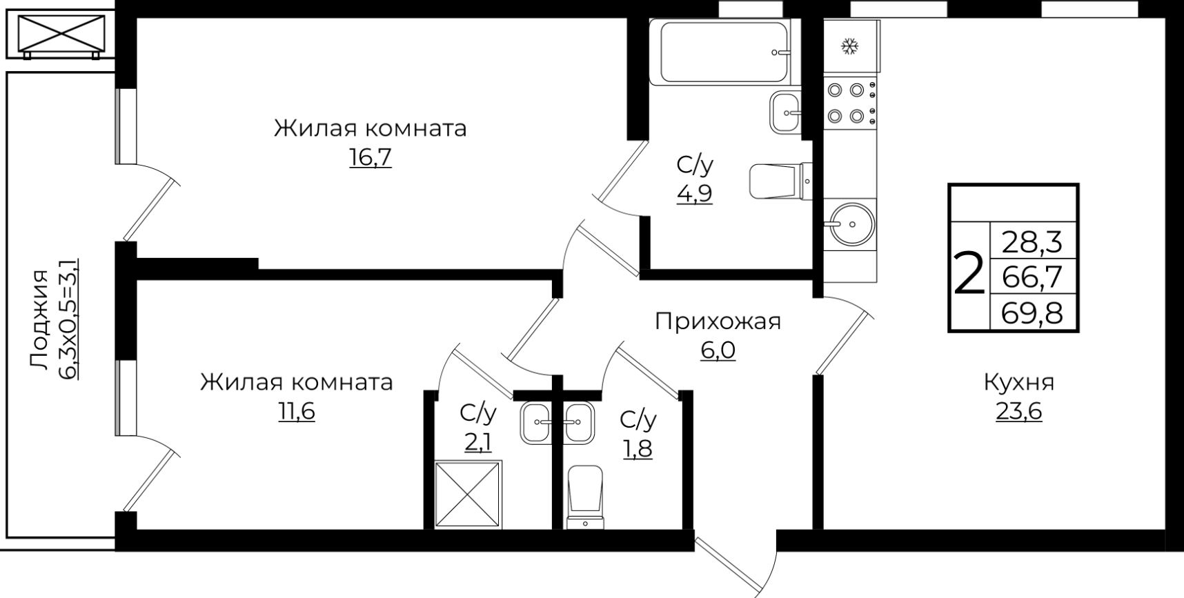 Двухкомнатная в Литер 6