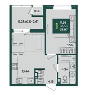 Однокомнатная в Дом 11 очередь 3