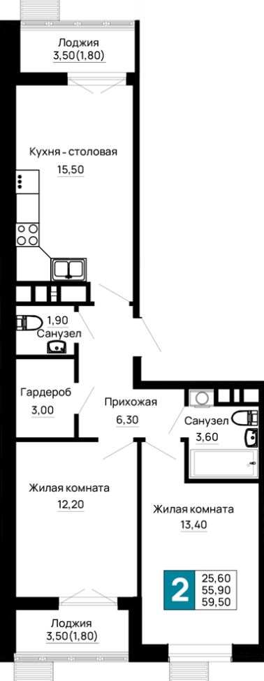 Двухкомнатная в Очередь 2 Литер 5