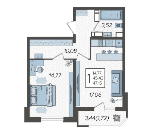 Однокомнатная в Литер 1