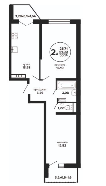 Двухкомнатная в Литер 2