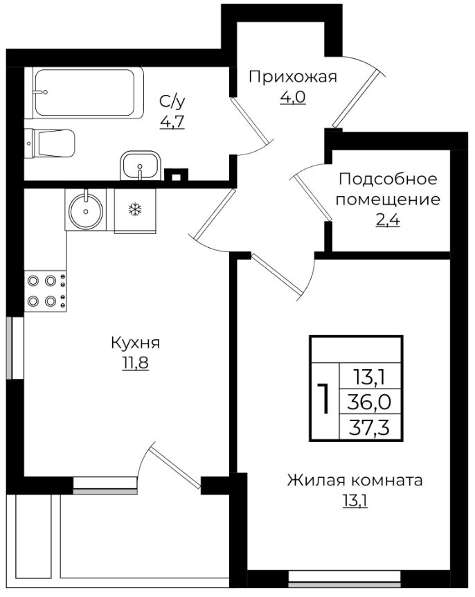 Однокомнатная в Литер 4