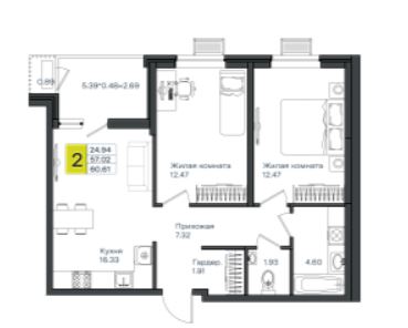 Двухкомнатная в Литер 4