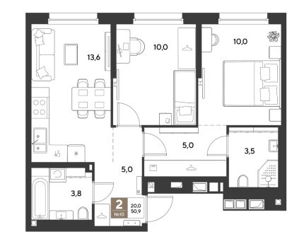 Двухкомнатная в Литер 12