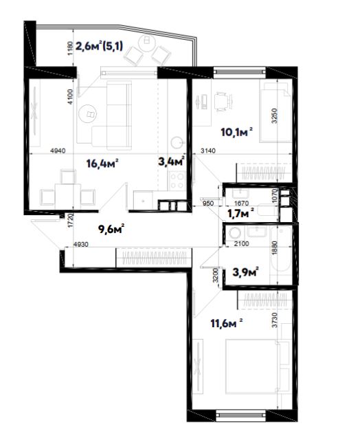 Трехкомнатная в Литер 2.2