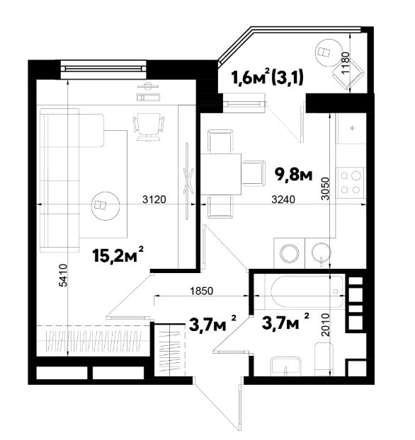 Однокомнатная в Литер 2.7