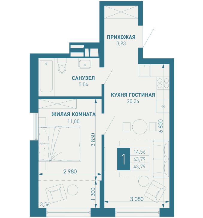 Однокомнатная в Литер 1