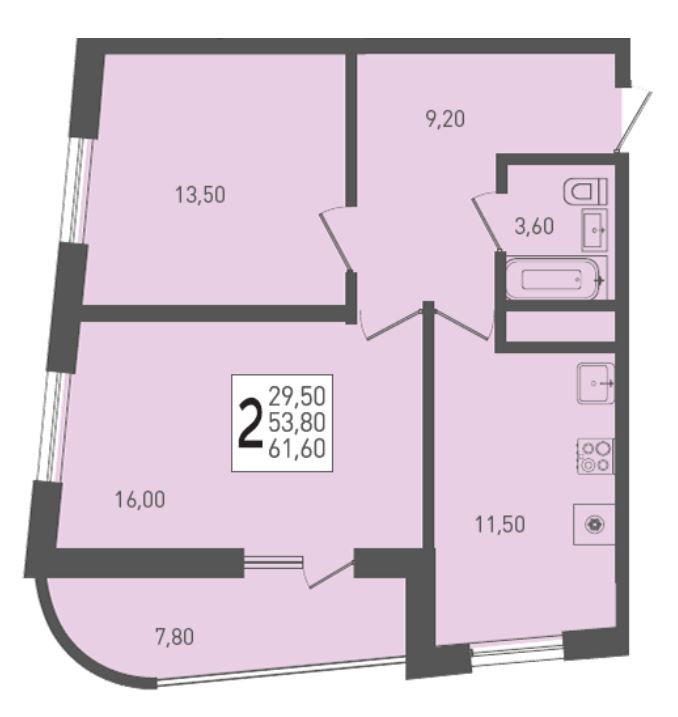 Двухкомнатная в Литер 2