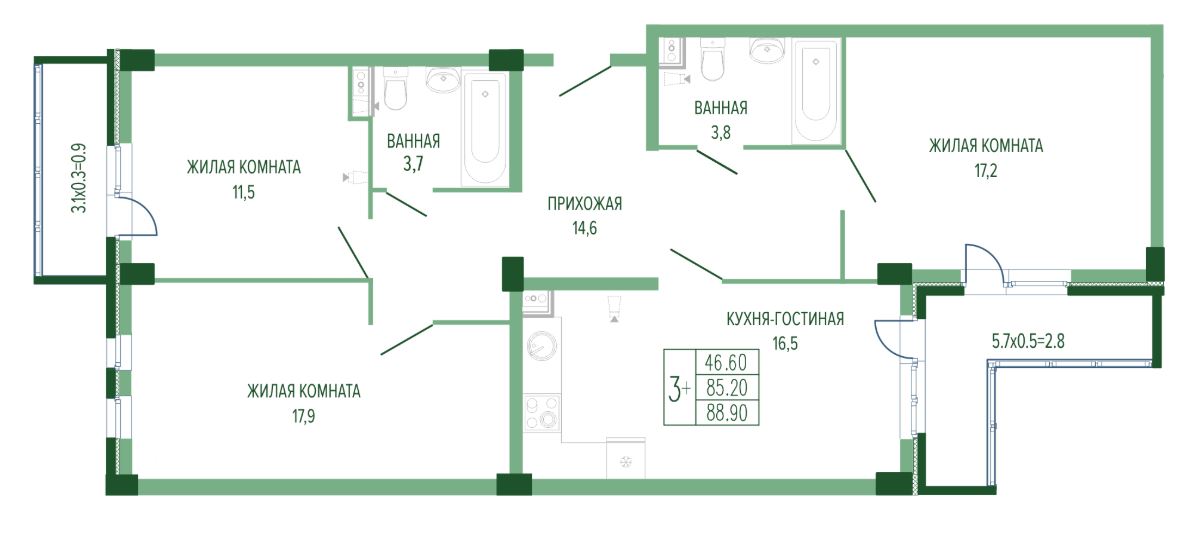 Трехкомнатная в Литер 4