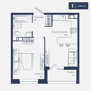 Однокомнатная в Литер 6.2