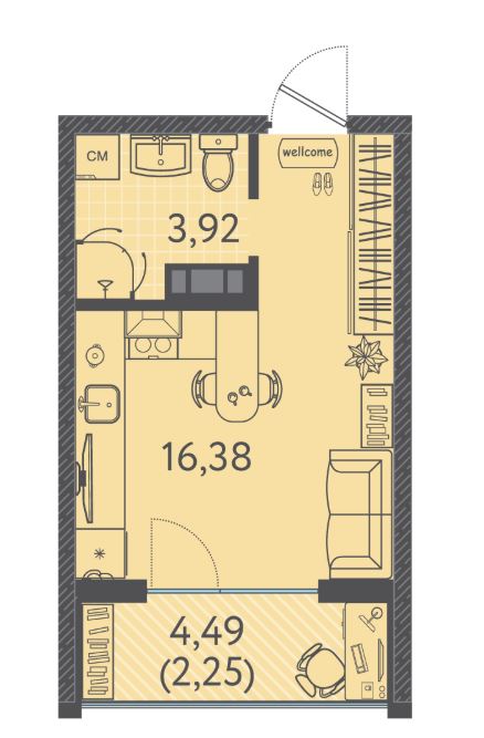 Студия в Литер 4 очередь 2