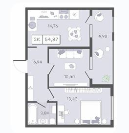 Двухкомнатная в Литер 34