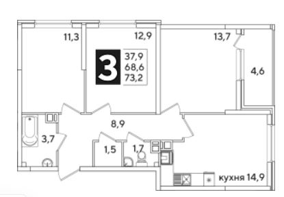 Трехкомнатная в Литер 47