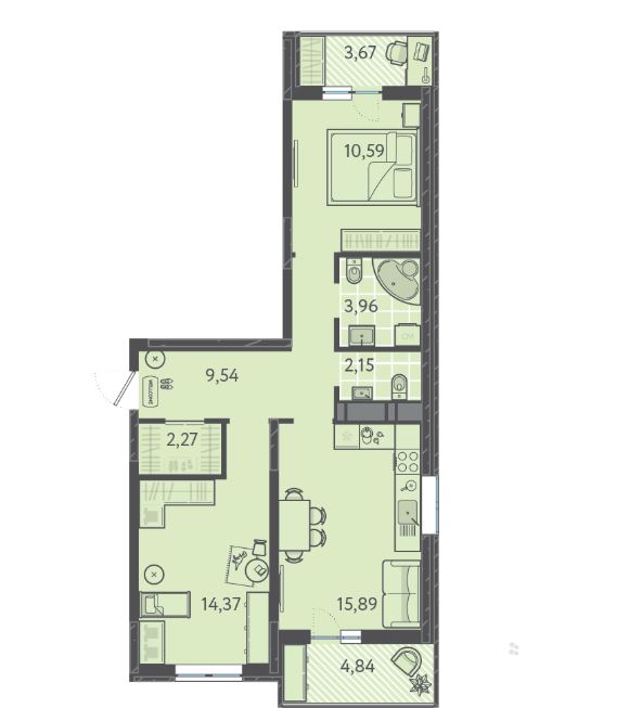 Двухкомнатная в Литер 3 очередь 1