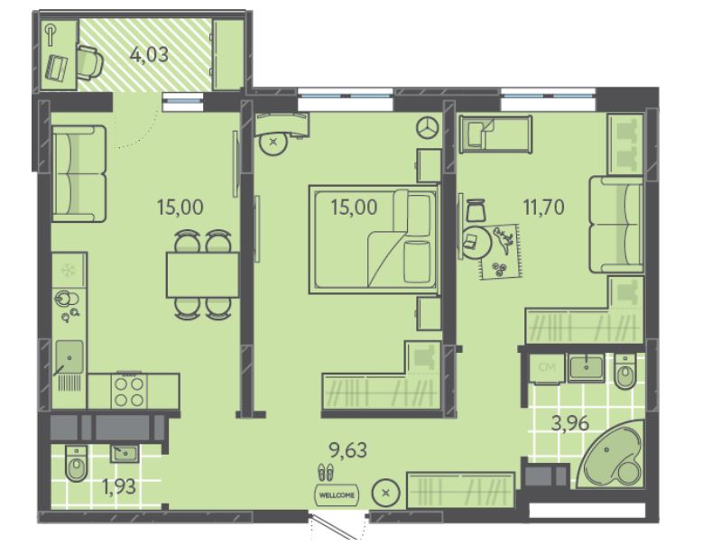 Двухкомнатная в Литер 2 очередь 1