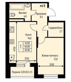 Однокомнатная в Литер 9